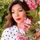 Long brown hair lady with red lipstick